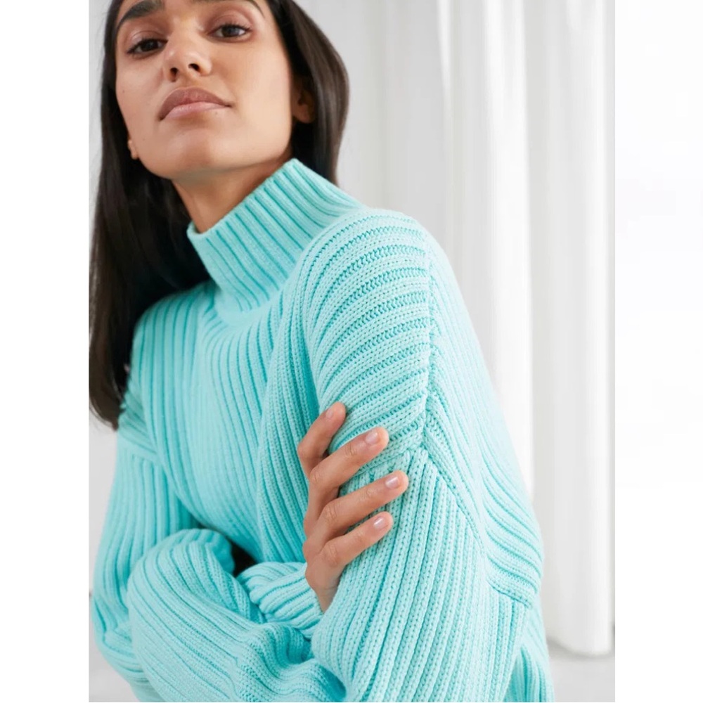 & OTHER STORIES Chunky Ribbed Turtleneck Sweater in Light Blue - XS - Picture 2 of 15